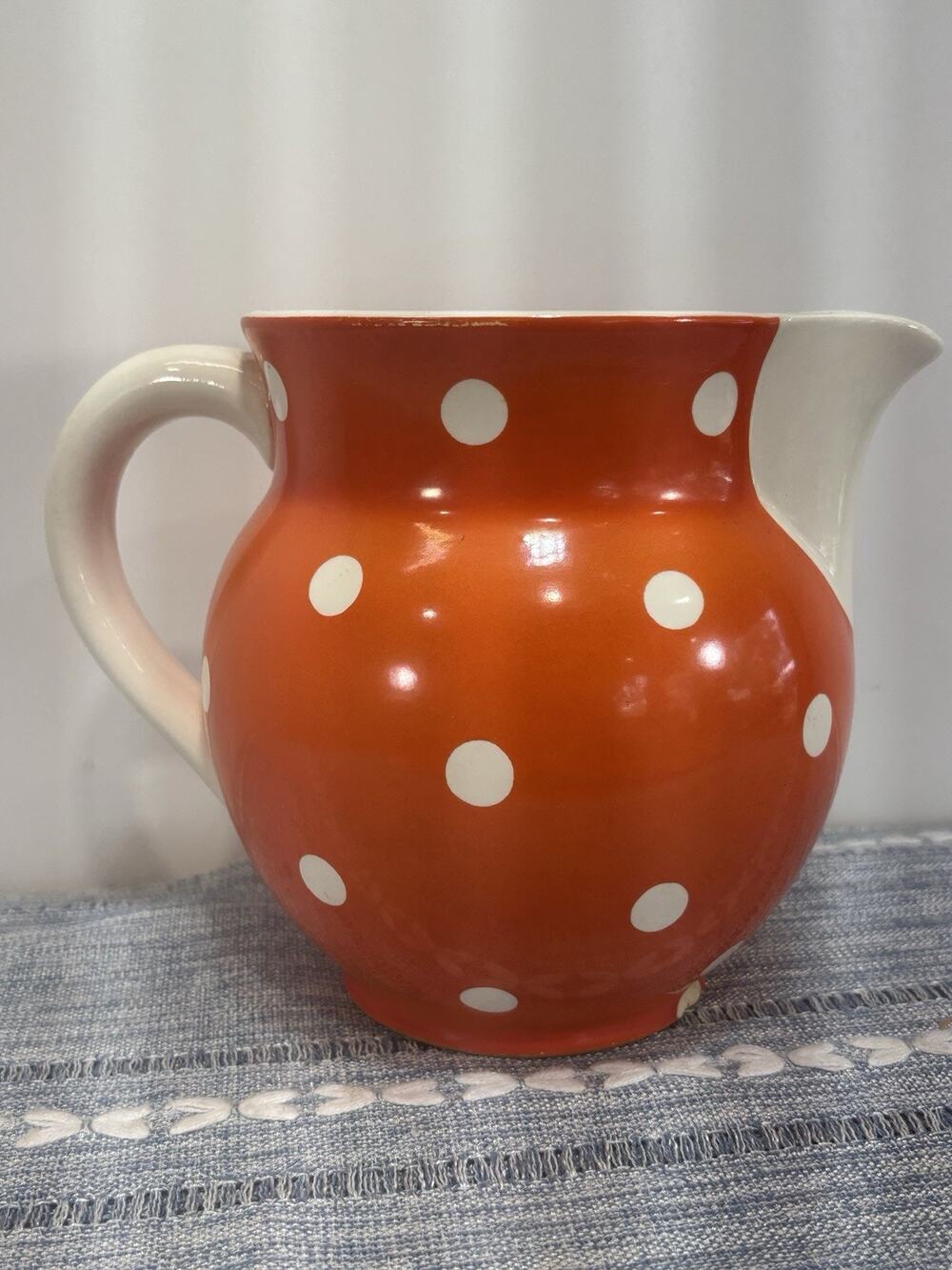 Vintage 1950s Alfred Meakin Red Polka Dot Pitcher Jug England Retro Kitchen